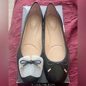 Ralph Lauren Jayne Black Leather Flats 8M